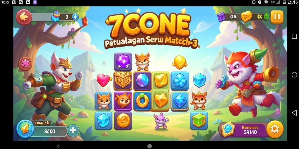 Tampilan gameplay Match-3 yang penuh warna dan menarik.