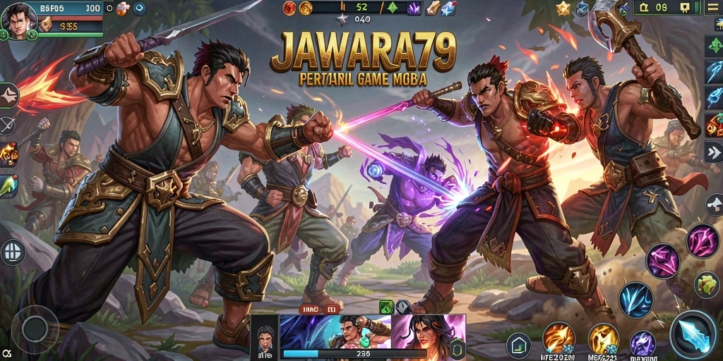 Screenshot JAWARA79 menampilkan pertarungan seru antara karakter di arena.