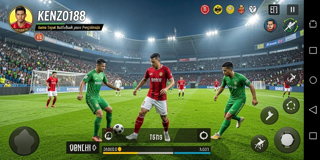 Gambaran tampilan gameplay KENZO188 dengan aksi sepak bola yang seru.