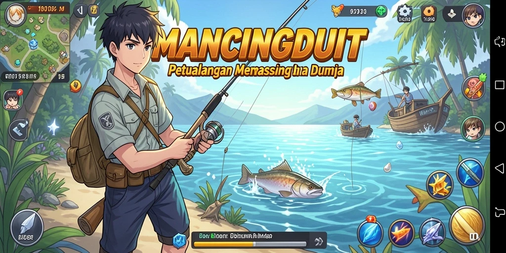 Gameplay MANCINGDUIT dengan karakter anime yang beraksi.