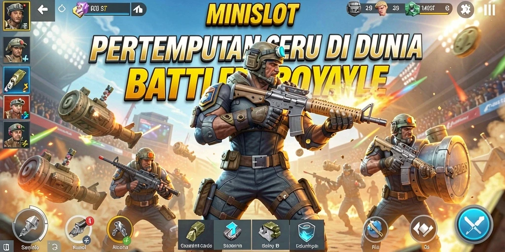 Gameplay seru MINISLOT dengan pertempuran Battle Royale yang mendebarkan.