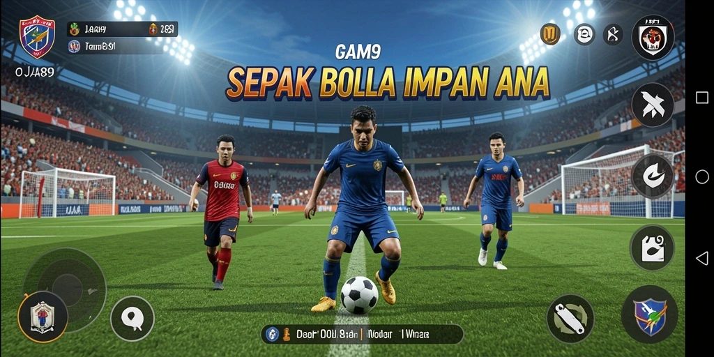 Screenshot gameplay OJA89 menampilkan aksi sepak bola yang mendebarkan.