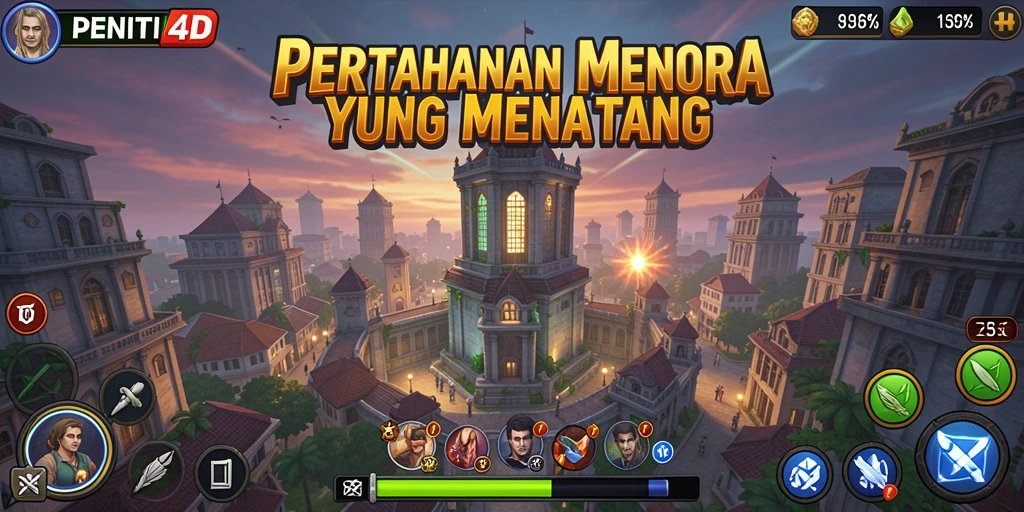 Tangkapan layar gameplay PENITI4D menampilkan pertarungan menara yang intens.
