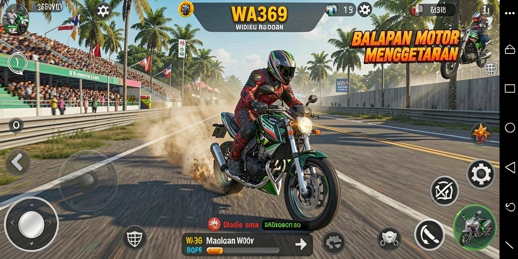 Gameplay menarik dari WA369 dengan balapan motor yang seru.
